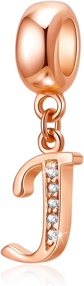 Rose Gold Letter Charms 925 Sterling Silver Initial A-Z Alphabet Beads Charm with CZ fit Pandora European Bracelet Gifts for Christmas Mothers Days