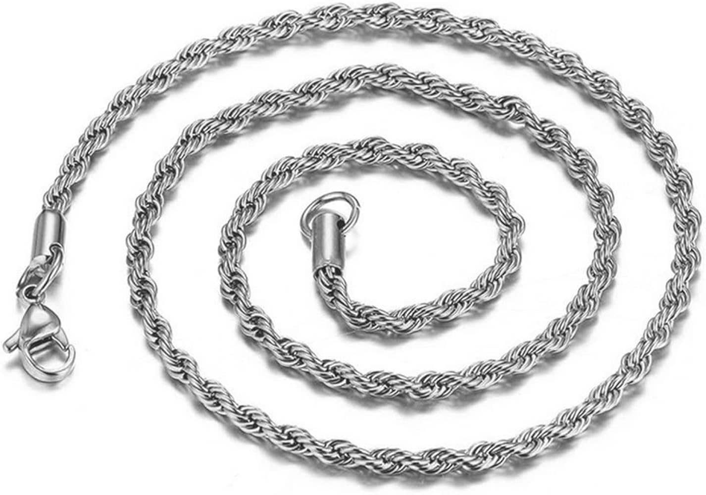 Stainless Steel Twist Rope Chain Necklace for Men Women 2-6mm, 16-32 inches Silver Black Gold