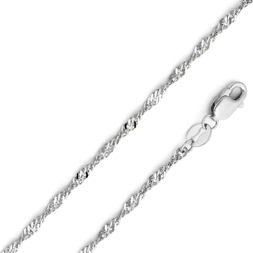 14K White Gold 1.8mm Singapore Chain for Men and Women | 14K Solid Gold Spring Ring Jewelry for Men’s Women’s Girls | Jewelry Gift Box | Gift for Her | Gold Bracelet