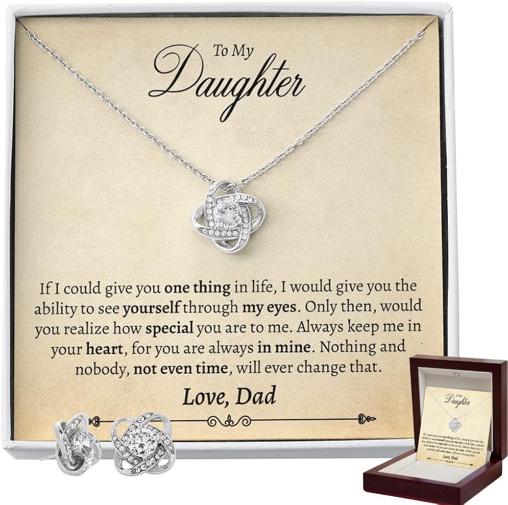 Daughter Valentines Day Gift - To My Daughter Necklace from Dad, Gifts for Daughter from Dad, Birthday Gifts for Daughter Adult from Dad, Jewelry for Teen Girls - Valentines Day Gifts for Kids Girls (Luxury Box, Necklace & Earrings)