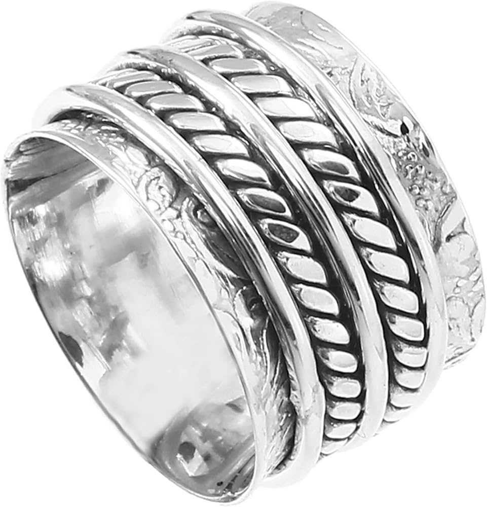 Forever design Spinner ring Meditation Statement Fidget ring wide band Silver jewelry Silver ring 925