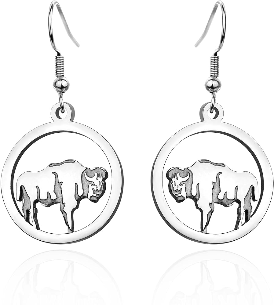 Animal Dangle Earrings for Women Silver Gold Plated Wildlife Bear Moose Elk Buffalo Earrings Circle Hoop Cute Animal Earrings for Women Teen Girls Animal Jewelry Gift