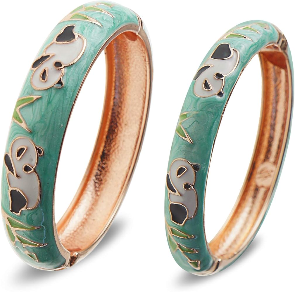 UJOY Cloisonne Chinese Panda Bracelets-Gold Plated Gorgeous Handcrafted Gifts Enamel Bangles Set for Women 55C43