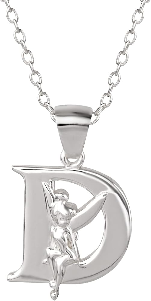 Disney Tinkerbell Initial Silver Pendant Necklace