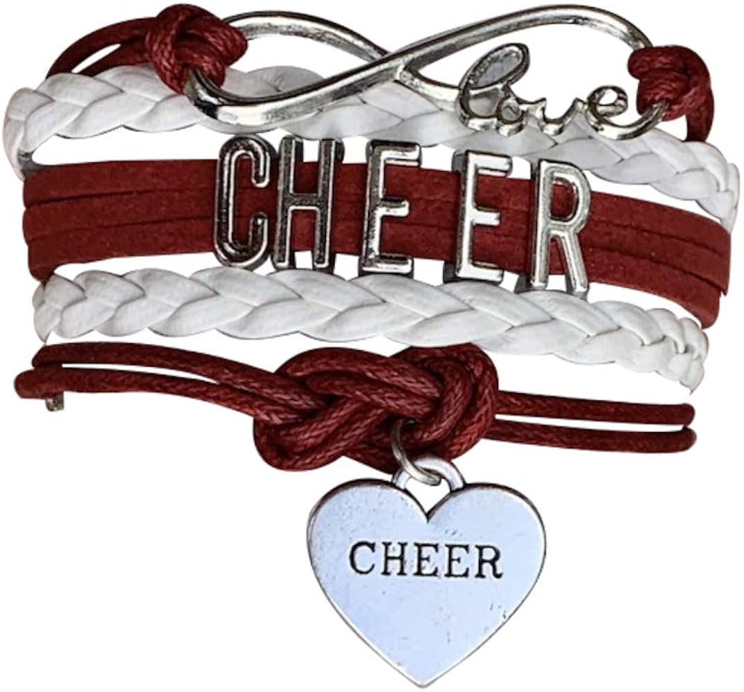 Sportybella Cheer Charm Bracelet- Girls Infinity Love Adjustable Cheerleading Jewelry in Team Colors For Cheerleaders