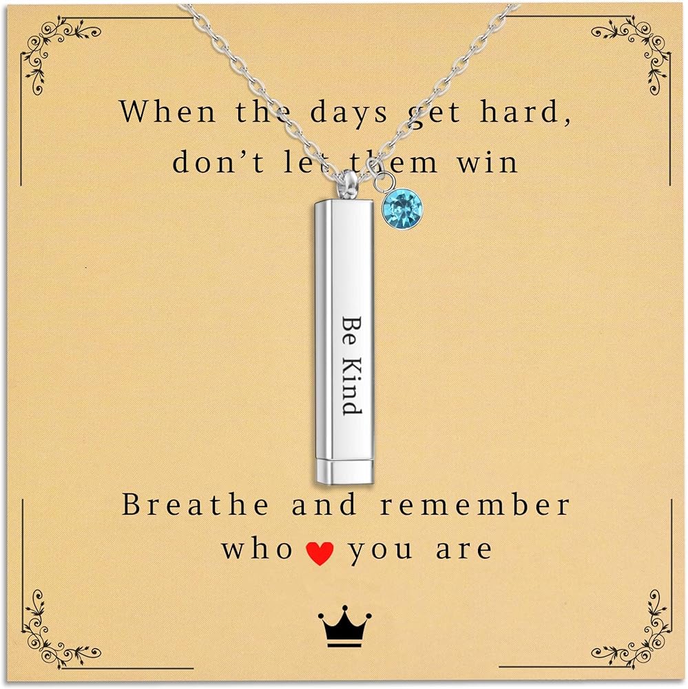 Be Kind Of A B Necklace For Women, Hidden Message Inspirational Necklace, Birthstone Personalized, Square Tube Vertical Bar Pendent Necklace Jewelry Gifts For Sister Best Friend