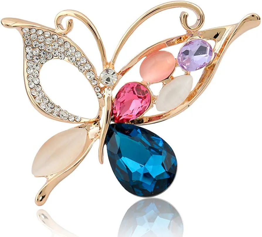 Women Brooch Colorful Butterfly Crystal Rhinestone Brooch Pin Wedding Banquet Broach for Ladies Girls