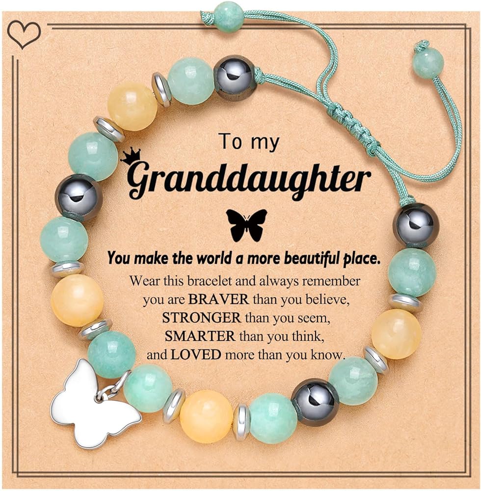 UNGENT THEM 4-16 Year Old Girls Birthday Gifts, Natural Stone Butterfly Bracelet for Daughter Granddaughter Niece