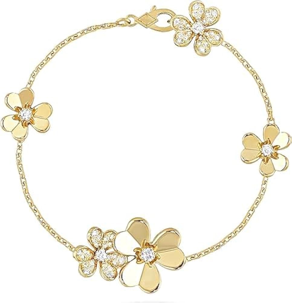 18K Gold Shamrock Bracelet - Minimalist and Versatile Diamond Bracelet for Women - exquisite Jewelry Gift for Ladies and Girls