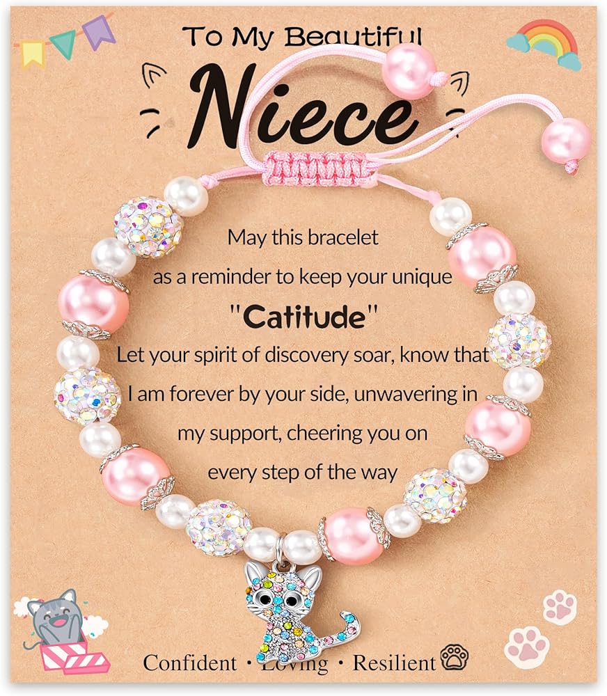 Cat Bracelet for Girls/Daughter/Granddaughter/Niece, Cat Charm Bracelet Jewelry for Birthday Mothers Day Graduation Gifts for Girls