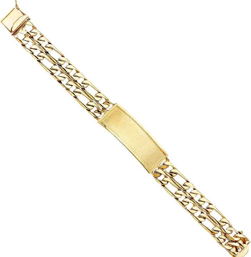 14KY 2L Figaro Link ID Bracelet - 8.5" | Gold Chain Bracelet for Men’s and Women’s | Solid Gold Bracelets for Womens Mens Girls Boys 14k Real | Birthday Valentines Gifts For Adults | Weight 34.4 | Jewelry Gift Box | Men’s Jewelry