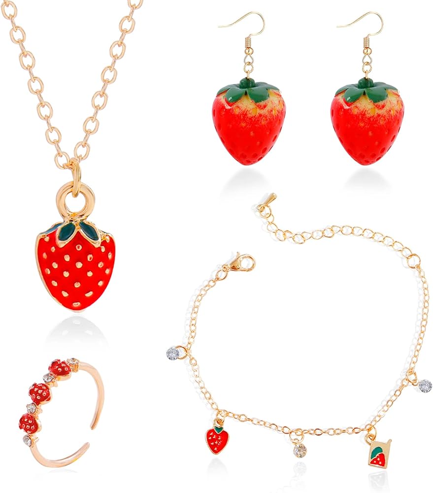 choice of all Strawberry Necklace for Women Strawberry Jewelry Set for Teen girls Strawberry Dangle Earrings Strawberry Bracelet Ring