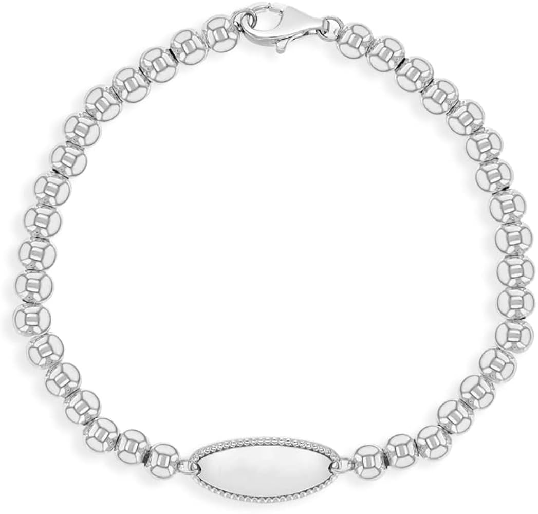 925 Sterling Silver 5"- 5.5" Polished Ball Chain Tag ID Bracelet for Toddlers and Little Girls - Personalized Identification Bracelets for Children - Simple Bracelets For Toddler Girls