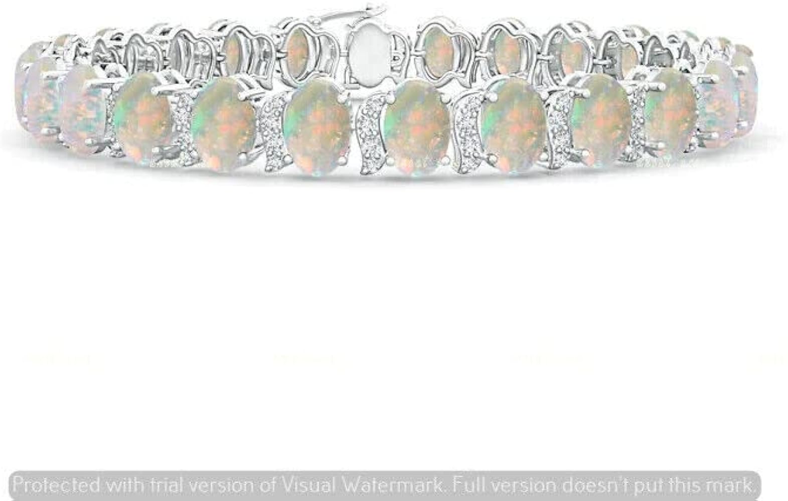 Gemstone Jewellery Oval Fire Opal Diamond 9.00 Ct Fancy Tennis Bracelet 14K White Gold Finish lab created