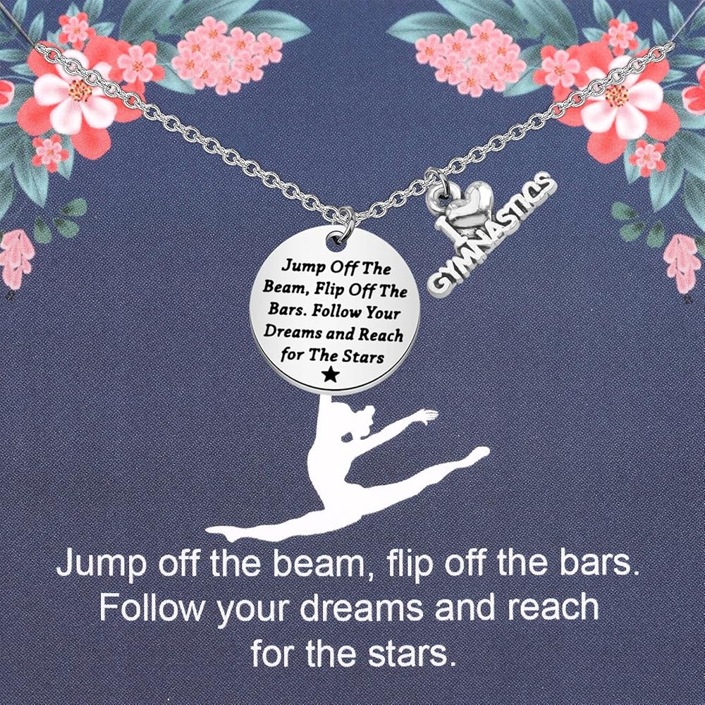 PLITI Gymnastics Necklace Gymnast Gift Gymnastics Team Gift Jump Off The Beam Flip Off The Bars Gymnastics Jewelry