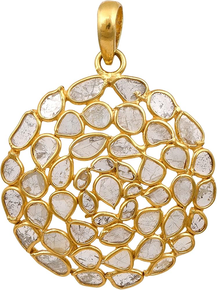 3.00 CTW Natural Diamond Polki Round Pendant 925 Sterling Silver 14K Gold Plated Slice Diamond Jewelry