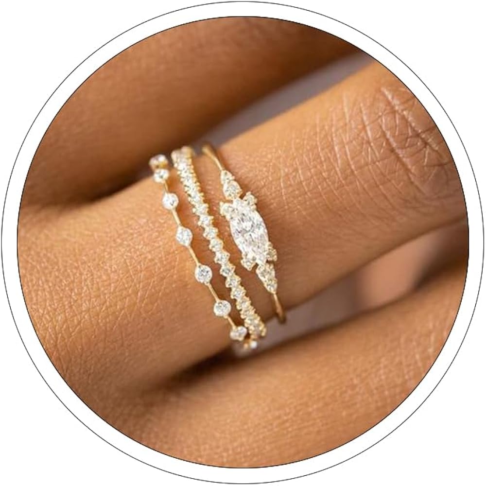 Dainty Gold Rings for Womem 14k Gold Plated Stackable Ring for Girls Size 6-11 Cubic Zirconia Gold Rings Set Wedding Rings