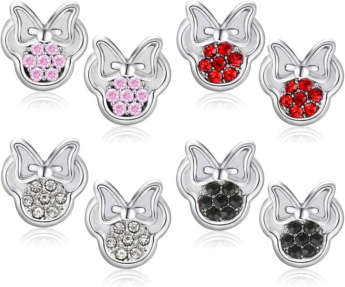 4 Pairs Tiny Mouse Stud Earrings Set for Girls Stainless Steel Hypoallergenic Cute Animal Stud Earrings for Women Children Valentine's Day Birthday Gifts