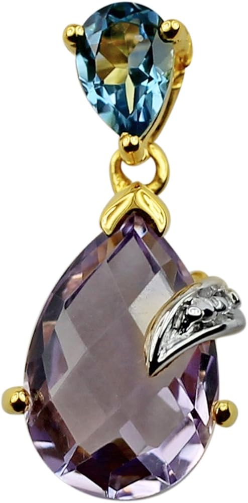 Carillon Amethyst Natural Gemstone Pear Shape Pendant 925 Sterling Silver Wedding Jewelry | Yellow Gold Plated