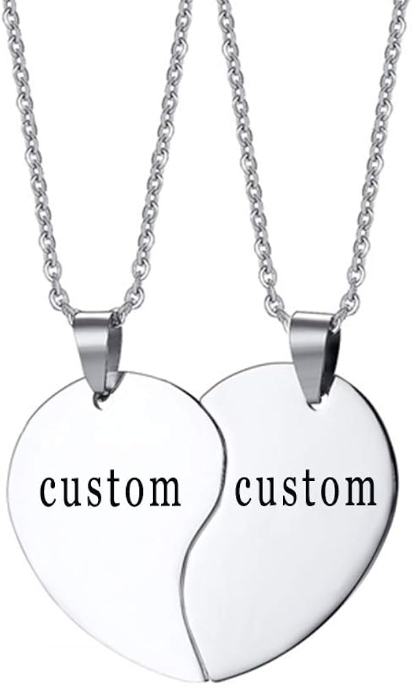 Stainless Steel Custom Names Love Heart 2 Necklace Sets Fashion Pendant Jewelry for Couple