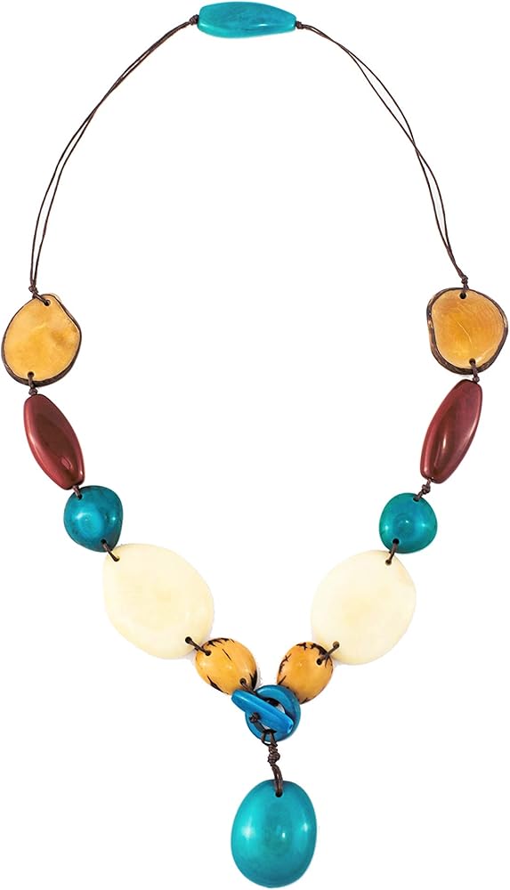 Sky Blue, Brown, and White Galapagos Necklace Jewelry Made From The Tagua Nut