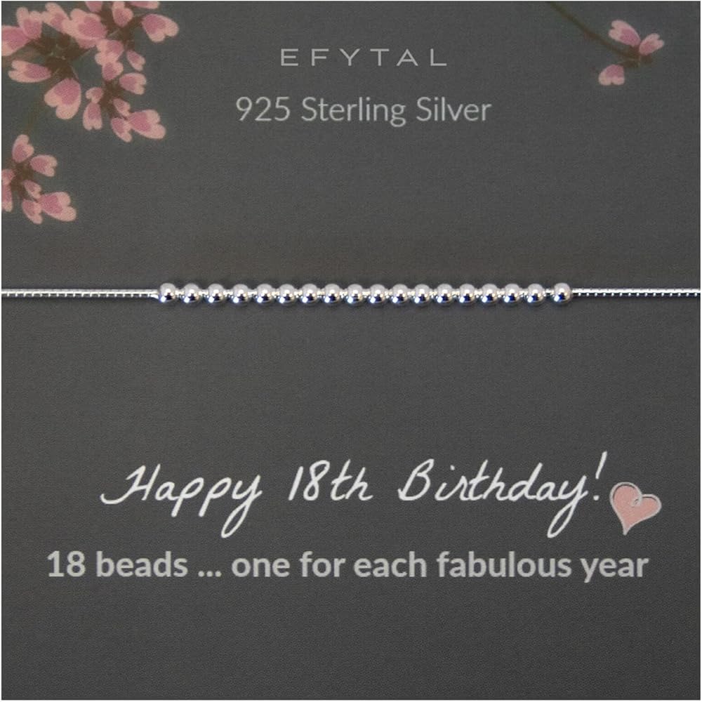 EFYTAL 18th Birthday Gifts for Girls, 925 Sterling Silver Bracelet, 18th Birthday Decorations for Girls, 18 Year Old Girl Birthday Gifts, Gifts for 18 Year Old Girl, 18 Birthday Gifts Ideas for Girls