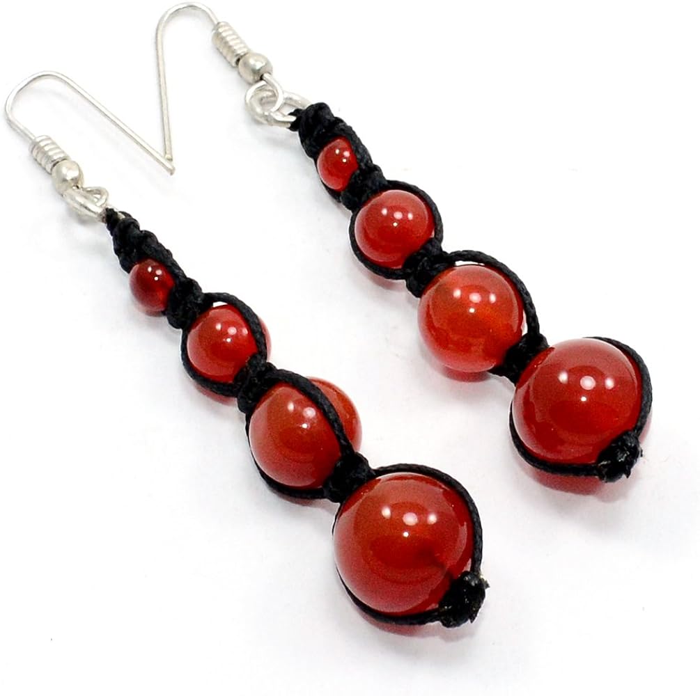 Silvesto India Handmade Jewelry Manufacturer 925 Silver Plated, Beaded Carnelian, Cord, Dangle Earring Jaipur Rajasthan India