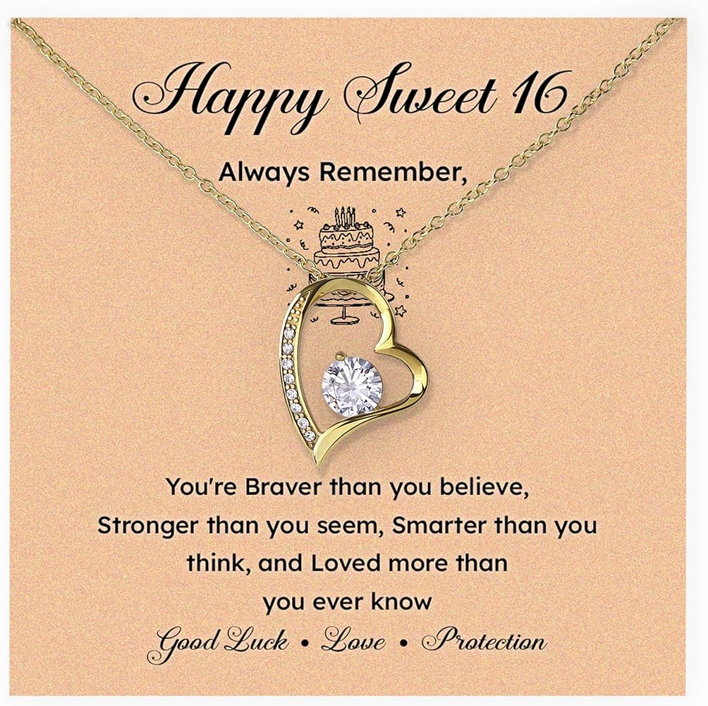 Happy Sweet 16th Birthday Necklace, Sweet Sixteen Gifts For Daughter, Granddaughter, Niece, Sister, Forever Love Necklace Gift For 16-year-old Girls, Unique Memorable Sweet 16 Present With Heartfelt Message Card And Beautiful Box