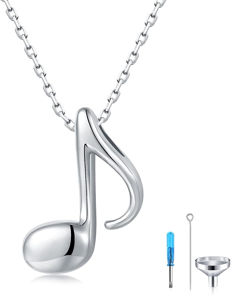 Music Note Urn Necklaces for Ashes - 925-Sterling-Silver Romantic Musical Note Pendant Memorial Cremation Jewelry for Women Girls, Christmas Gifts Music Note Cremation Keepsake Urn Hold Ashes Necklace