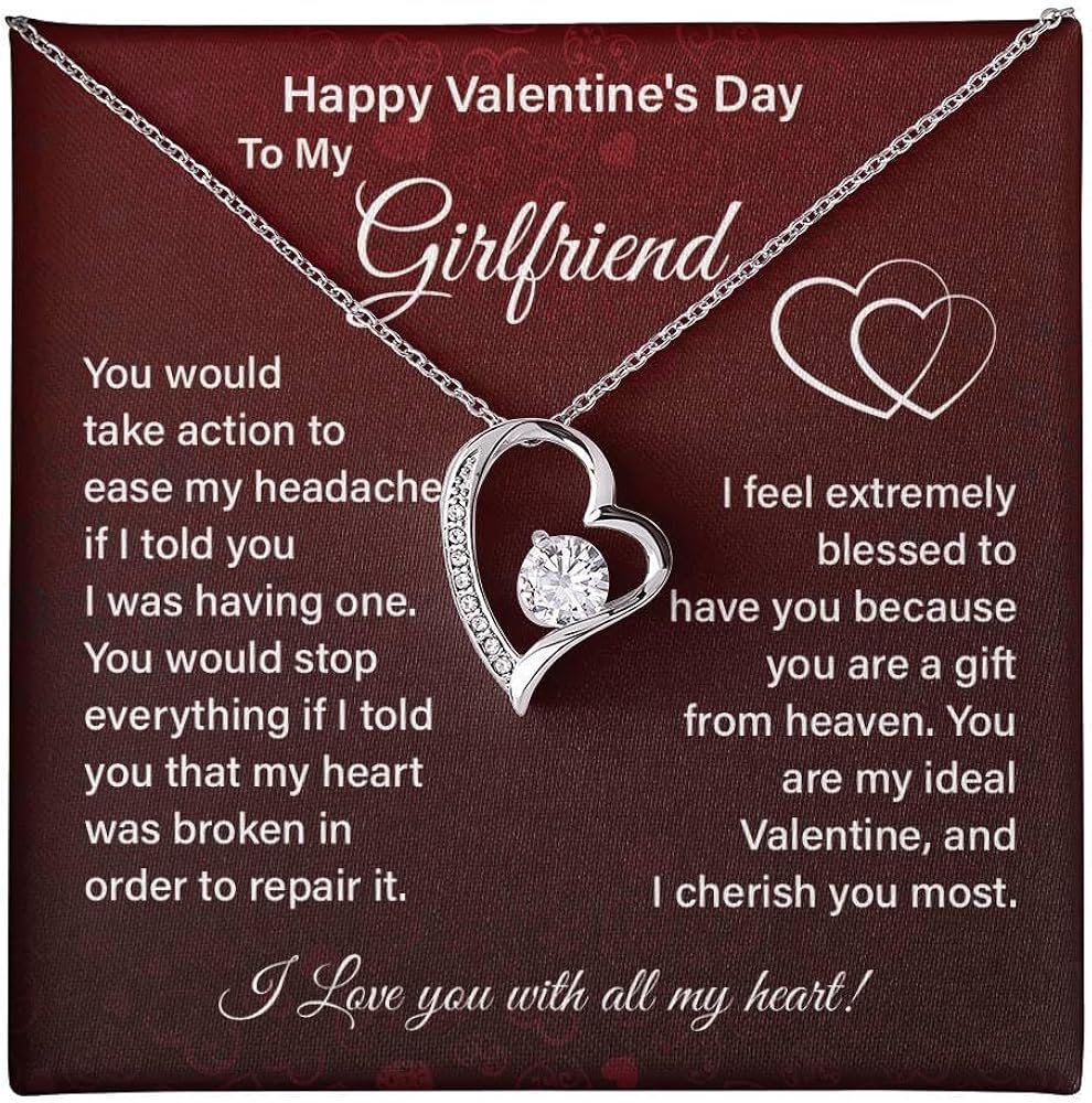 Happy Valentine's Day To My Girlfriend Necklace, You Would Take Action To Ease My Headache If I Told You I Was Having One, Valentine’s Day Gift, Girlfriend Jewelry, Girlfriend Necklace From Boyfriend, Gifts For My Gf