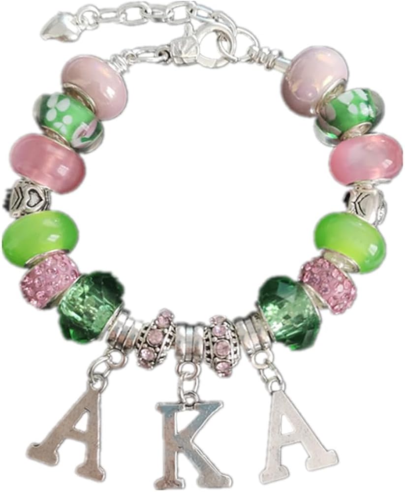 Aka Sorority Gifts for Women Aka Paraphernalia Sorority Gifts Pink and Green Jewelry Greek Crystal Charm Bracelet Sorority Bracelet Jewelry Gifts for Teen Girls