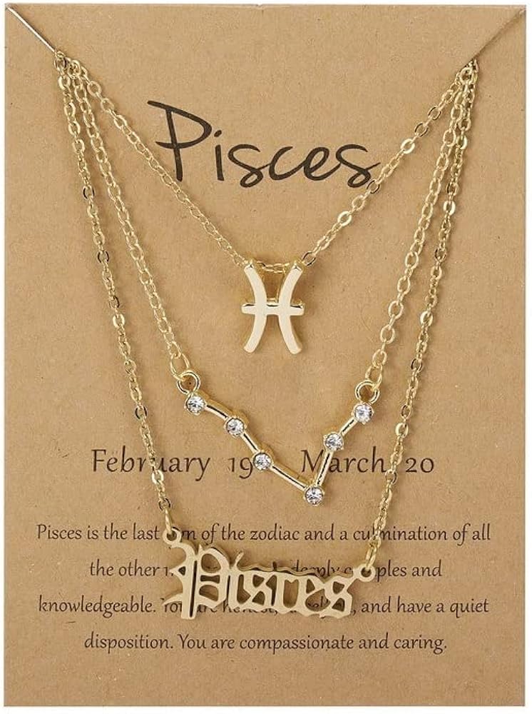 3 Pcs Constellation Zodiac Layer Necklaces Retro 14K Gold Plated 12 Constellation Pendant Necklace Exquisite Letter Horoscope Old English Zodiac Sign Jewelry Birthday Gift for Women Girls