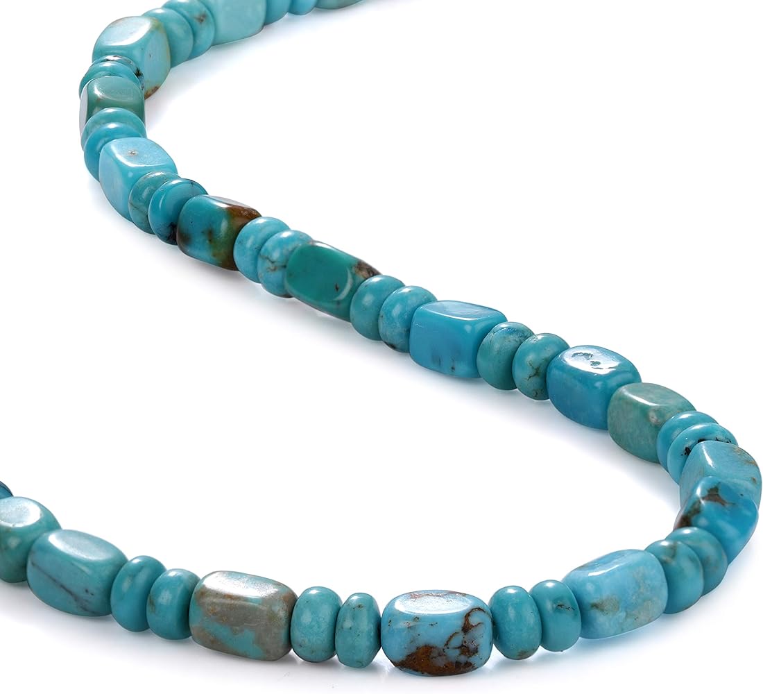 NirvanaIN TURQUOISE NECKLACE, Turquoise Beads Necklace,Sterling Silver Beaded Turquoise Stone Jewelry Necklace,Blue Turquoise Gemstone Strand Necklace