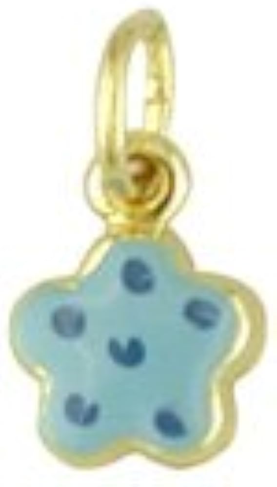 amalia 18K Yellow Gold Blue Enamel Polka Dot Flower Charm (5mm/10mm with Bail)