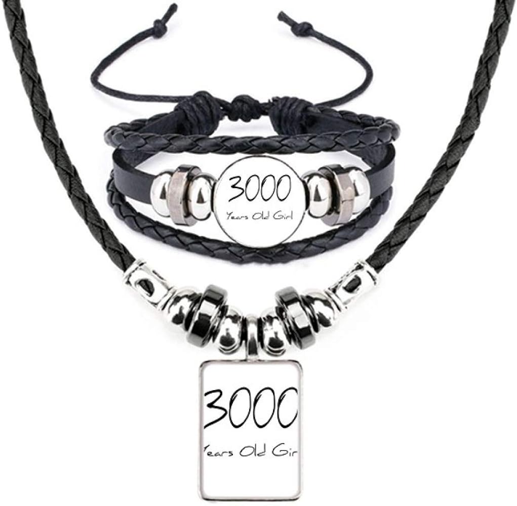 3000 years old Girl Age Art Deco Gift Fashion Leather Necklace Bracelet Jewelry Set