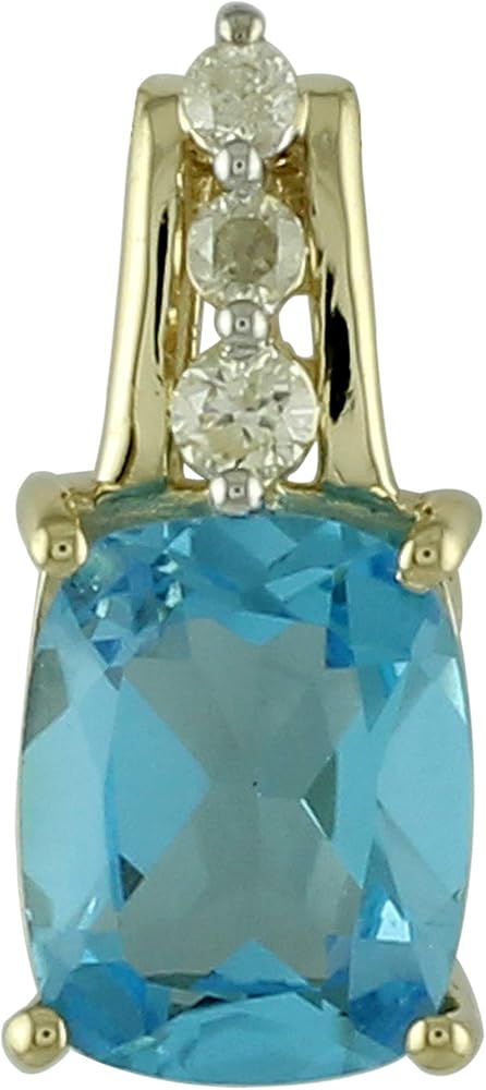 Carillon Swiss Blue Topaz Natural Gemstone Cushion Shape Pendant 10K, 14K, 18K Yellow Gold Engagement Jewelry