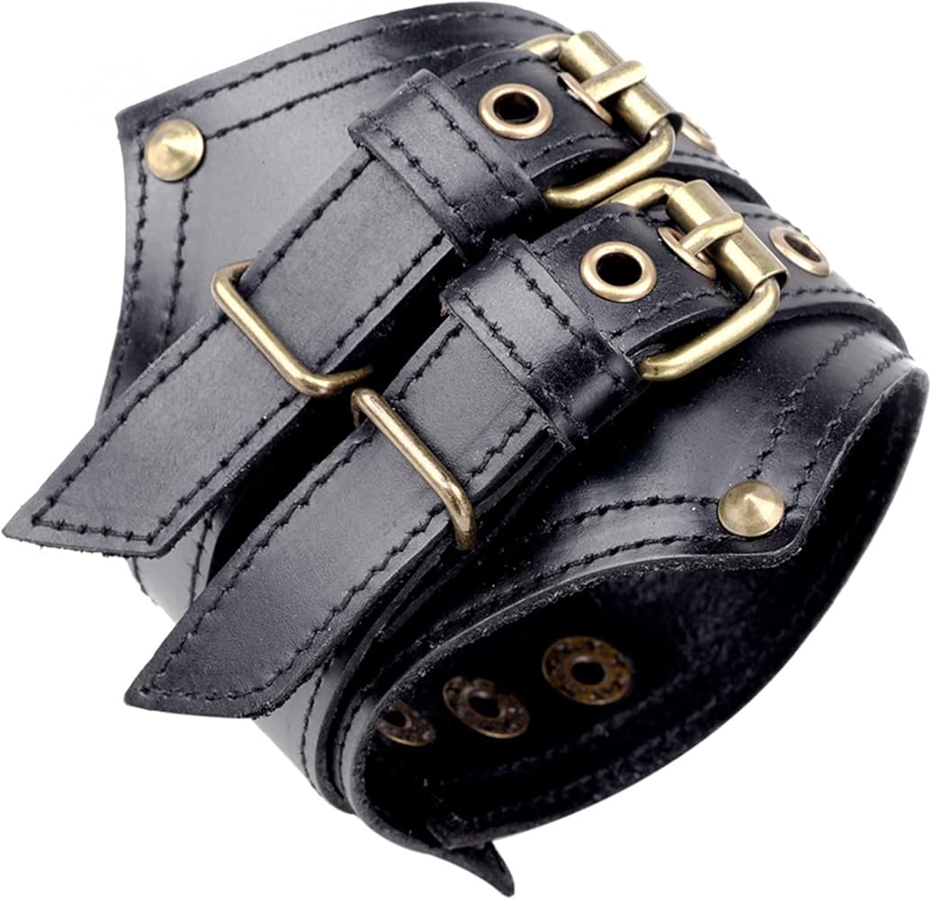 Punk Rock Belt Buckle Wristband Wide Leather Arm Cuff Bracelet