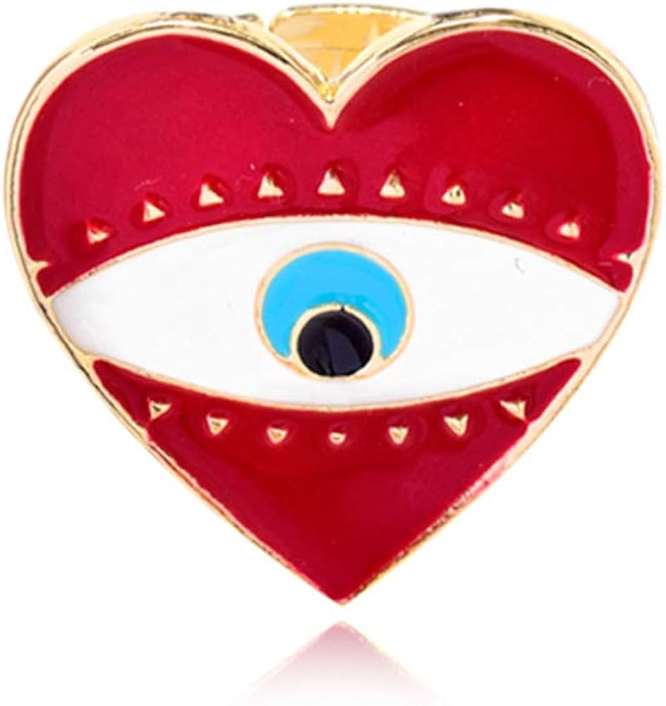 Caiyao 1/4Pcs Drop Oil Heart Evil Eye Enamel Ring Statement Peach Big Love Blue Eye Bless Ring Inspirational Turkish Hamsa Adjustable Open for Women Girls Charm Protection Jewelry