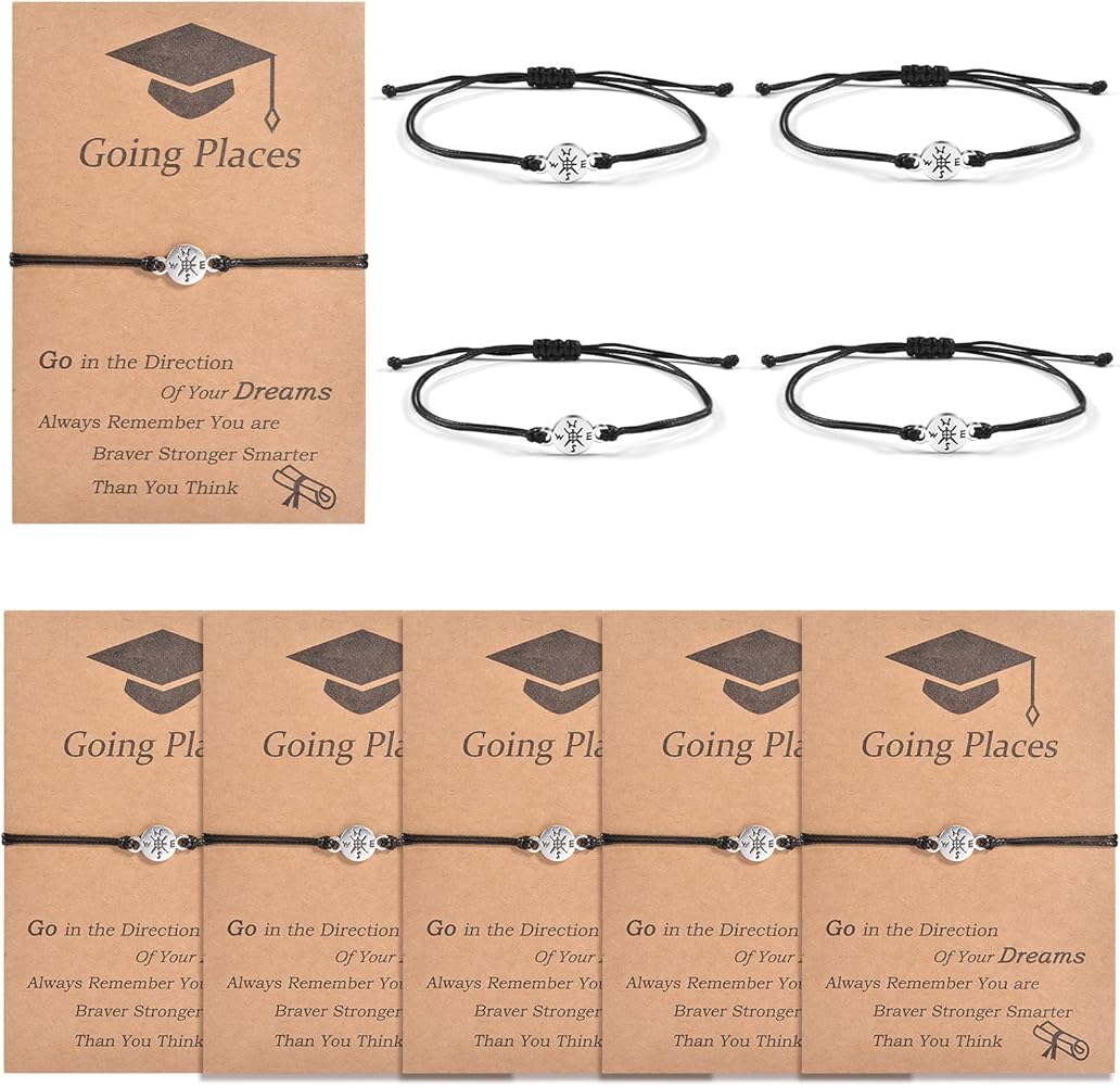 YELUWA 10 Pcs Graduation Gift Bracelet for Him/her, 2024 University Master Doctor High School Graduation Adjustable Give You Direction Compass Bracelet for Classmates Friend Son Daughter Girl