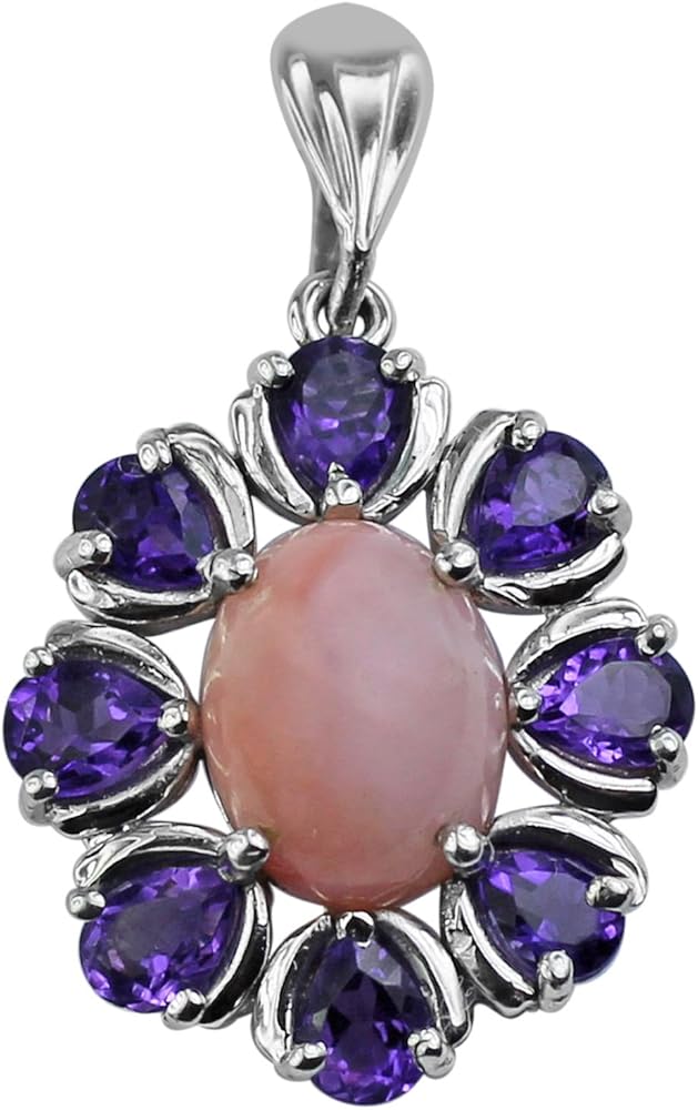 Carillon Pink Opal Natural Gemstone Oval Shape Pendant 925 Sterling Silver Engagement Jewelry