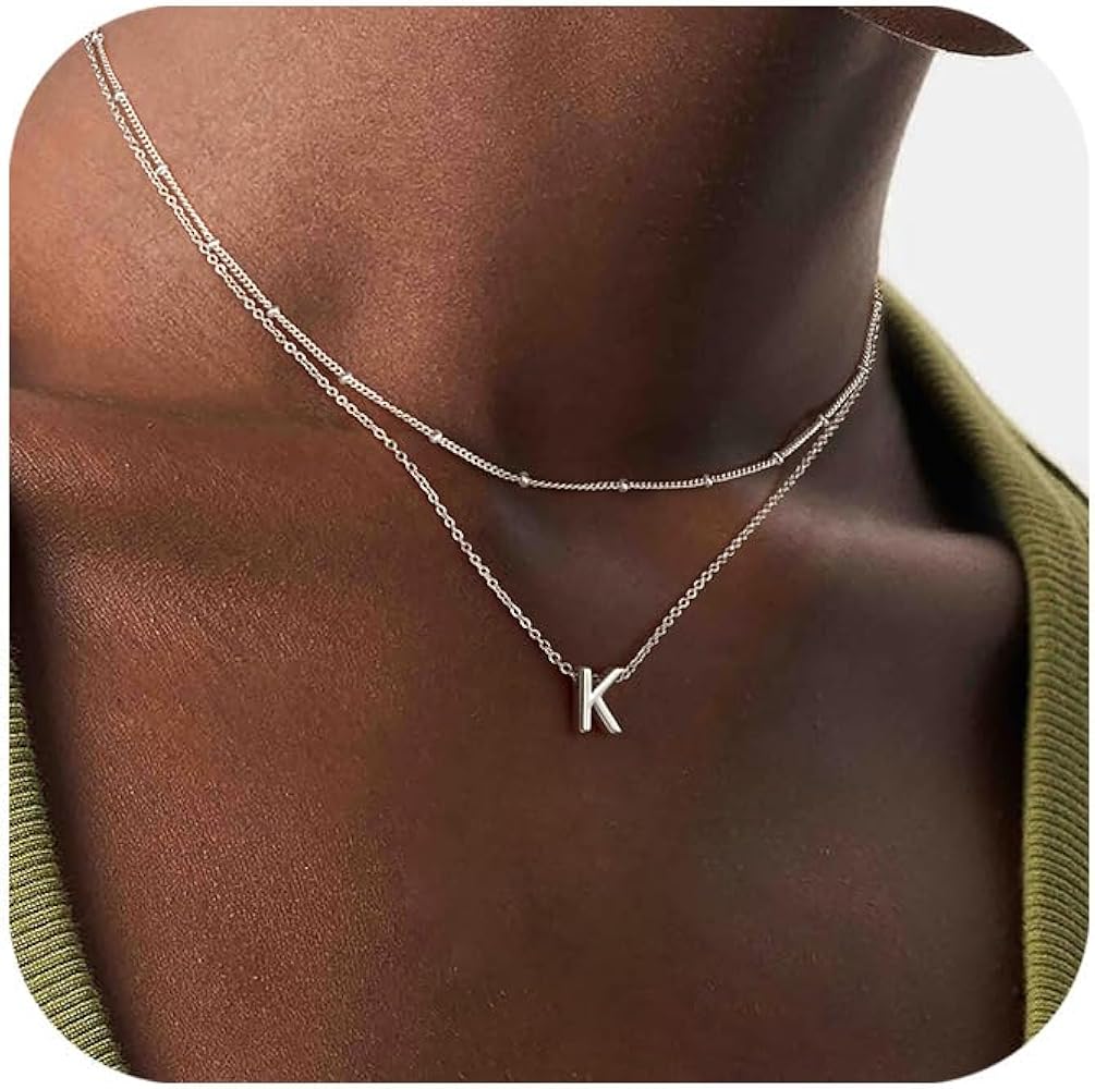 IEFWELL Dainty Initial Necklaces for Women Girls - 14K Gold/White Gold Plated Letter A-Z Necklace | Minimalist Monogram Necklace | Summer Necklaces | Layered Gold Jewelry for Women Teen Girls Gifts