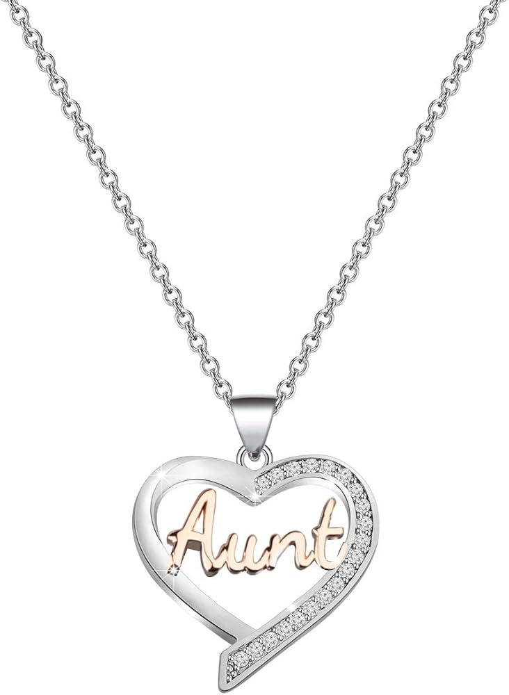 BNQL Aunt Necklace Gifts from Niece Nephew Aunt Love Heart Pendant Necklace Auntie Jewelry Birthday Gifts