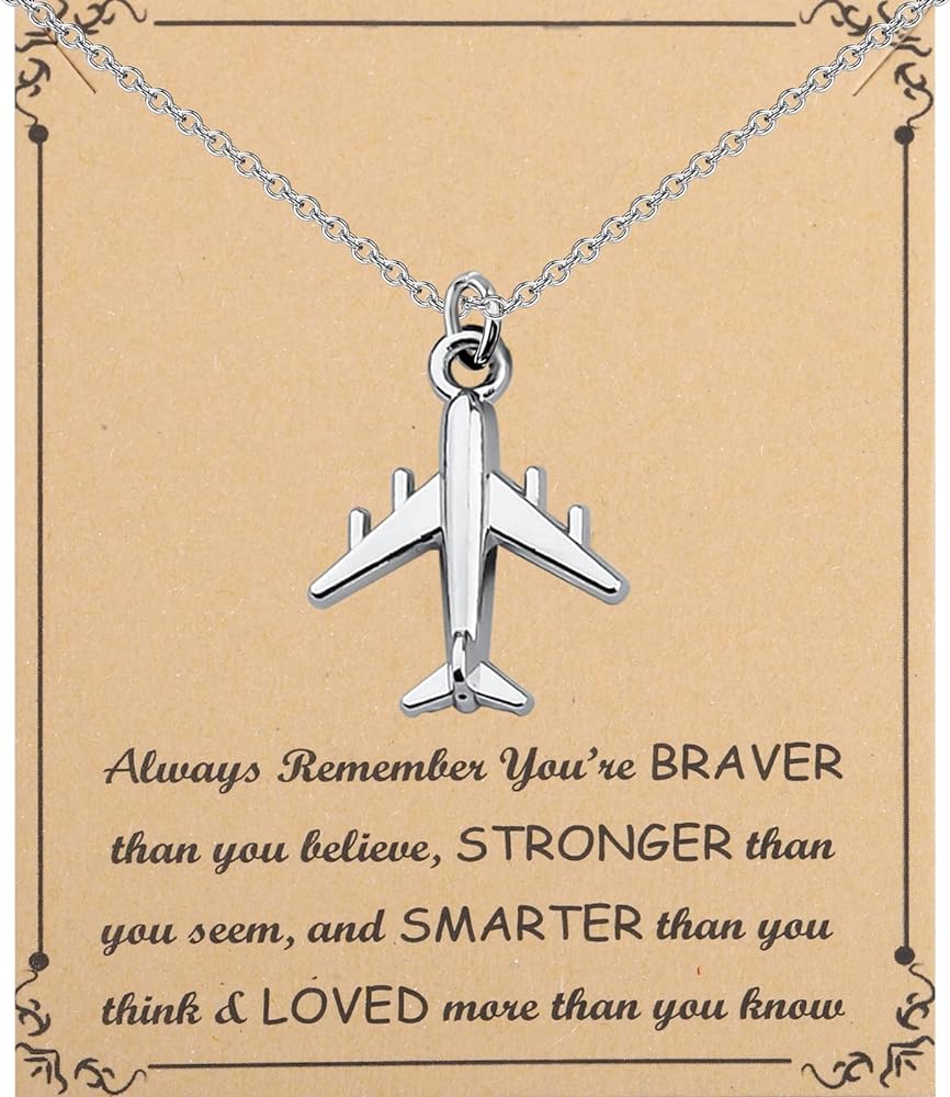 FUSTMW Airplane Necklace Aircraft Pendant Flight Attendant Jewelry Pilot Gifts for Aviation Traveler (silver)