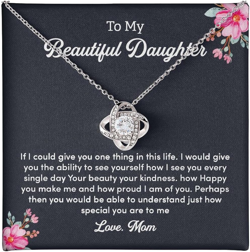 Love Knot Necklace Gift For Beautiful Daughter Jewelry Necklace Gift From Mom To Daughter Grown Up Pendent Necklace Jewelry Box And Message Card For Her.