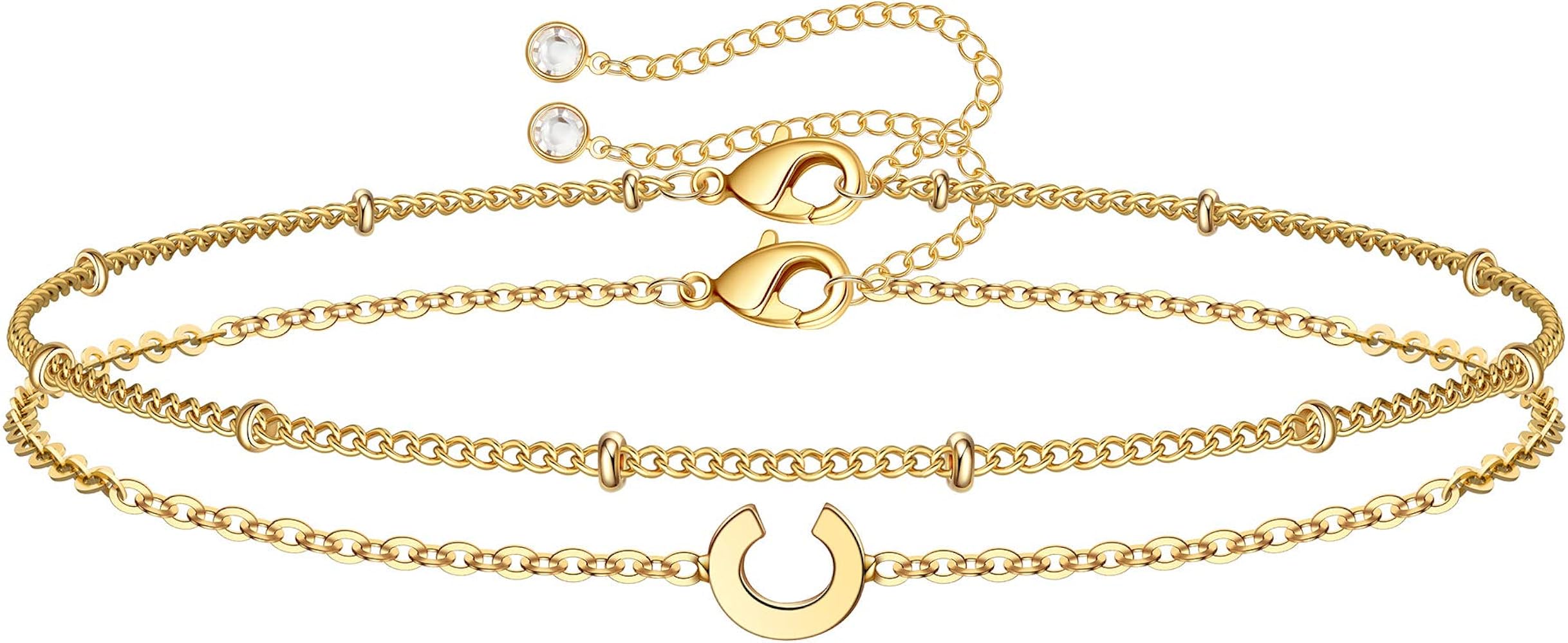 Dainty Gold Initial Bracelets for Women, 14K Gold Plated Dainty Personalized Gold Bracelets Initial Bracelets for Women Teen Girls Jewelry Chain Bracelets for Little Girls Jewelry Gifts