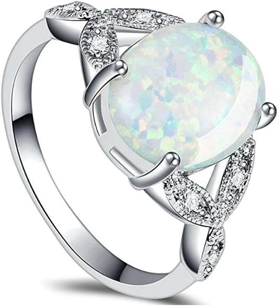 Jude Jewelers Stainless Steel Oval Shape Created Opal Wedding Engagement Promise Anniversary Valentine Ring