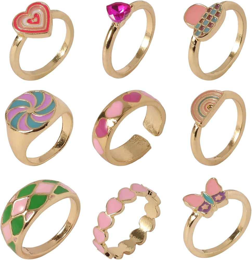 Y2K Colorful Rings Cute Enamel Rings Chunky Resin Acrylic Rings Set for Women Teen Girl Trendy Colorful Fruit Rings Jewelry