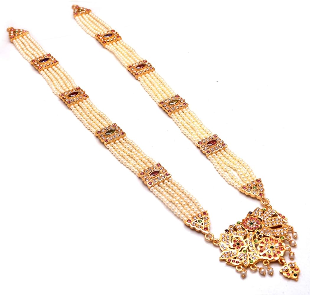 Jewar Jewelry PEARL RAANIHAAR FAHION Indian Handmade gold plated Traditional Multi-Meenakari Mughal Flower Work rich look Set 6404 for womens girls