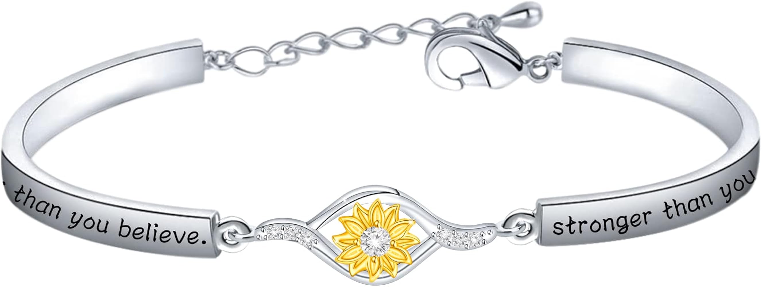 BEKECH Sunflower Bracelet You’re Braver Than You Believe Sunflower Charm Bracelet Friendship Jewelry