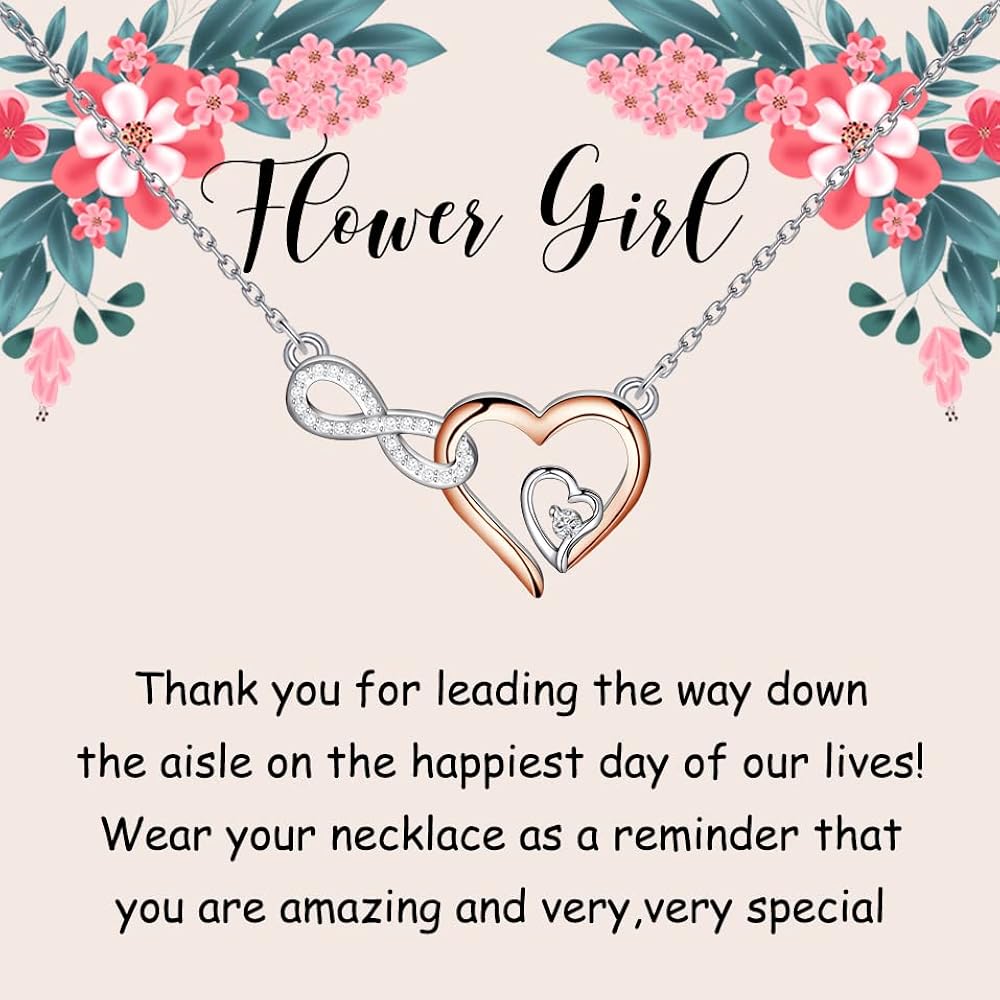 FOTAP Flower Girl Gift Bridesmaid Gift Mother of The Bride Gift Wedding Party Gift Heart Necklace For Girls Thank You Gift